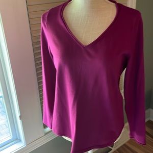 Pretty fuchsia fine knit v-neck sweater